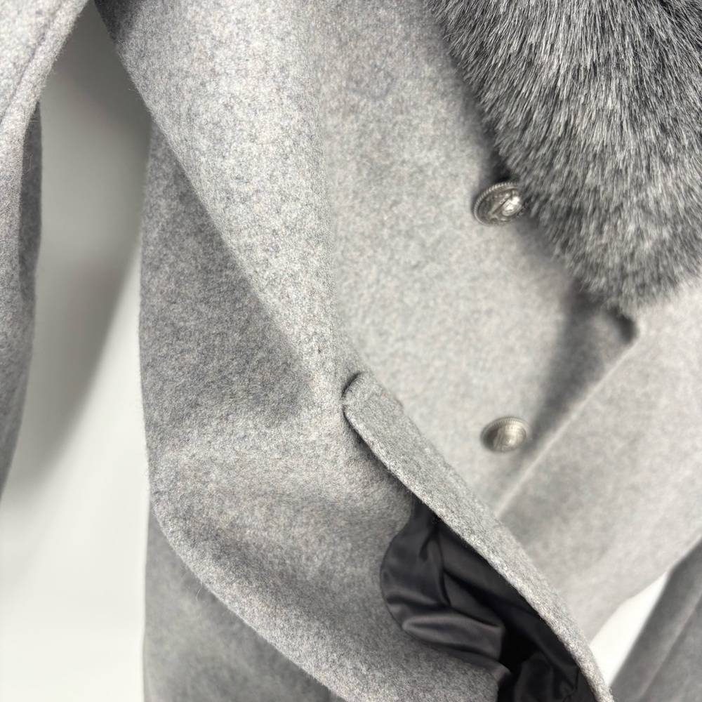 French Connection Faux Fur Collared Double-Breasted‎ Wool Blend Pea Coat Size XL - Picture 9 of 14